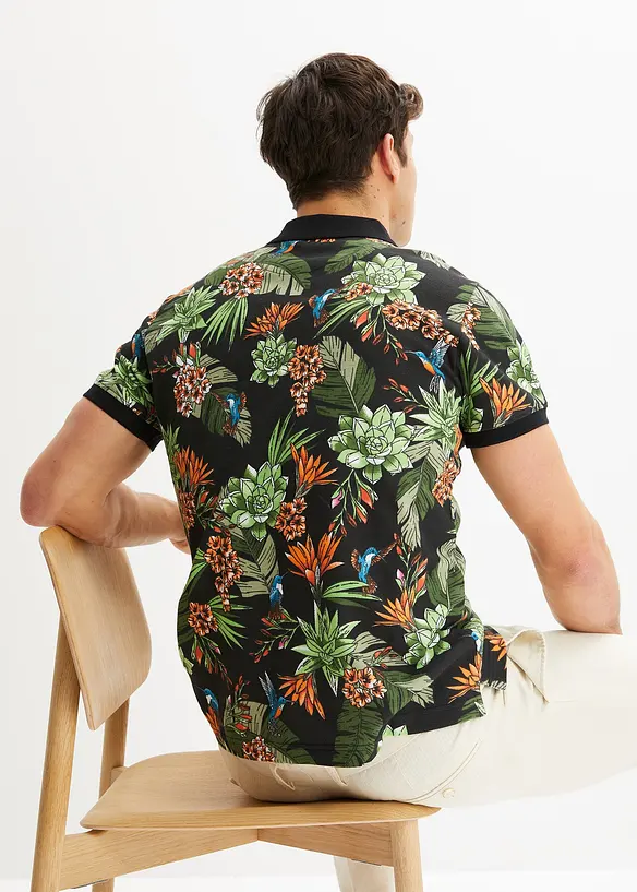Piqué-Poloshirt aus reiner Baumwolle in schwarz von hinten (im Anschnitt) - bonprix