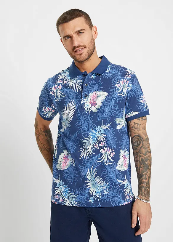 Jersey Poloshirt aus reiner Bio-Baumwolle, Kurzarm in blau von vorne (im Anschnitt) - bonprix