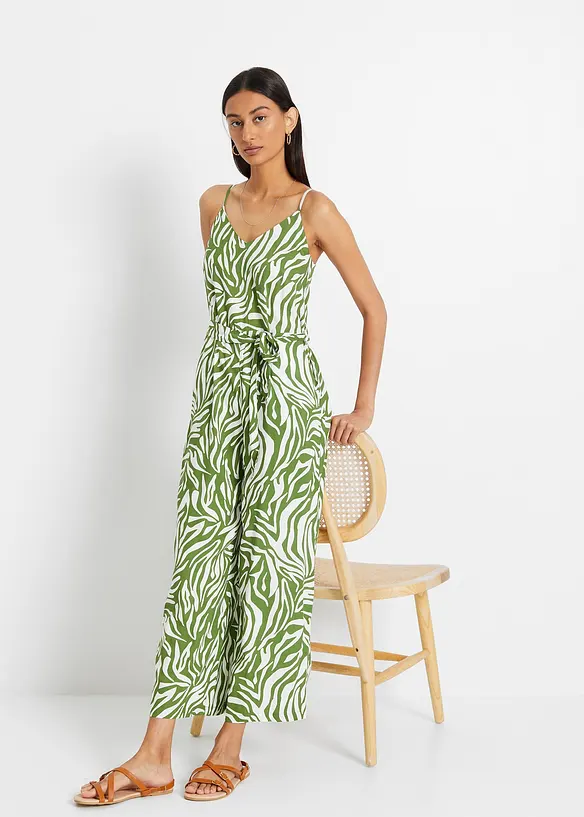 Jumpsuit aus fließender Viskose in grün von vorne (Totalaufnahme) - bonprix