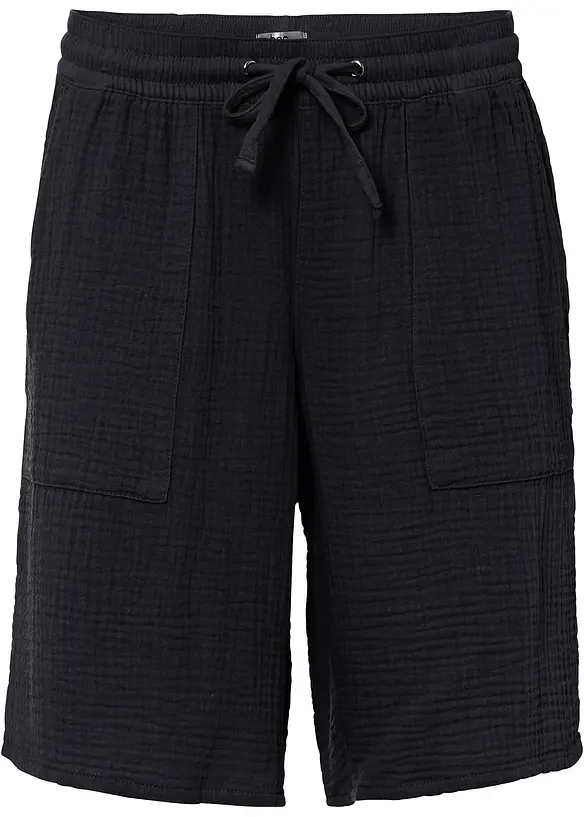Musselin-Schlupf-Bermuda aus reiner Baumwolle in schwarz von vorne - bonprix Musselin-Schlupf-Bermuda aus reiner Baumwolle in schwarz von vorne - bonprix