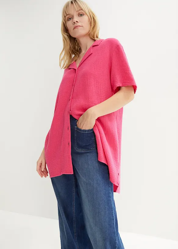 Musselin-Hemdbluse aus reiner Baumwolle in pink von vorne (im Anschnitt) - bonprix