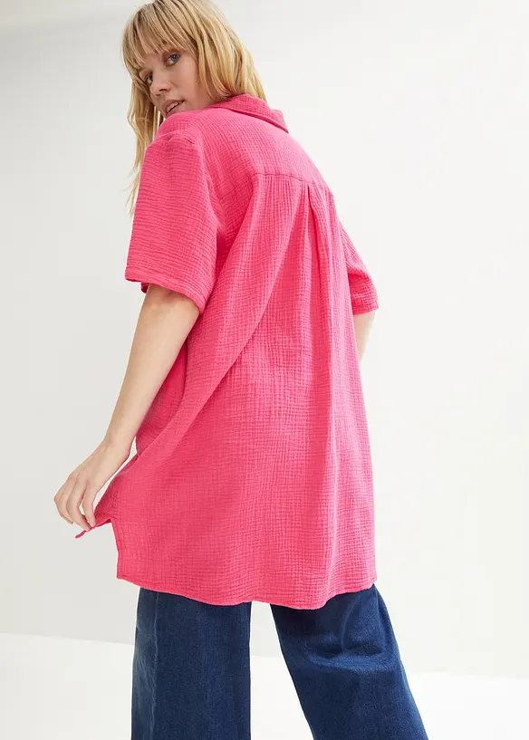 Musselin-Hemdbluse aus reiner Baumwolle in pink von hinten (im Anschnitt) - bonprix