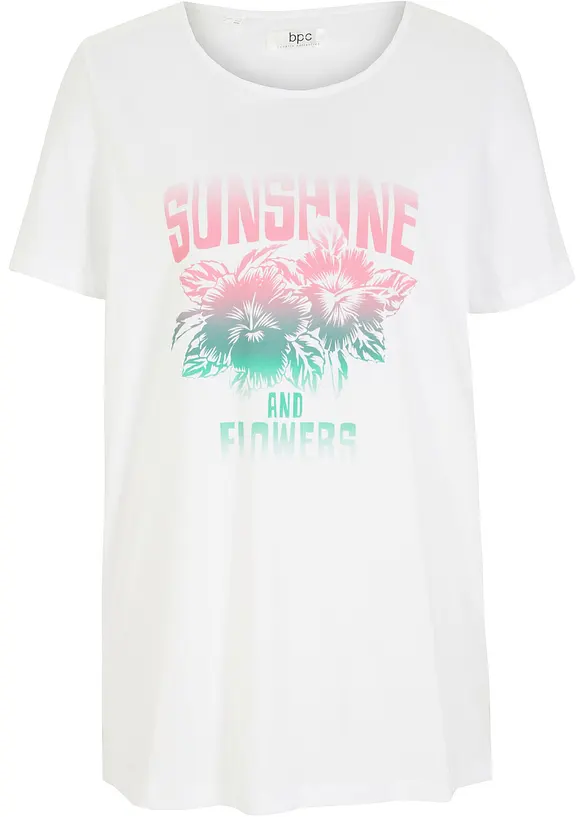 Baumwoll-Shirt mit Druck, Kurzarm in weiß von vorne - bonprix