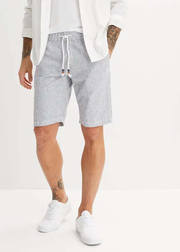 Regular Fit Bermuda aus luftigem Leinen-Mix in blau von vorne - bonprix