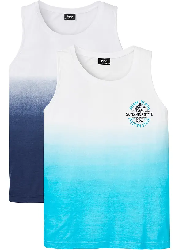 Tanktop aus reiner Baumwolle (2er Pack) in blau von vorne - bonprix