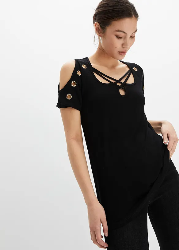Shirt mit Straps in schwarz von vorne (im Anschnitt) - bonprix