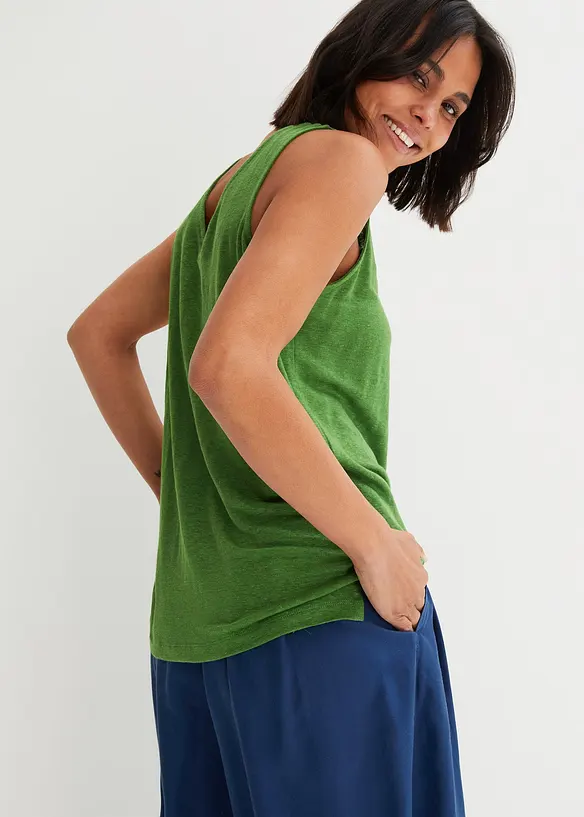 Tanktop aus reinem Leinen in grün von hinten (im Anschnitt) - bonprix