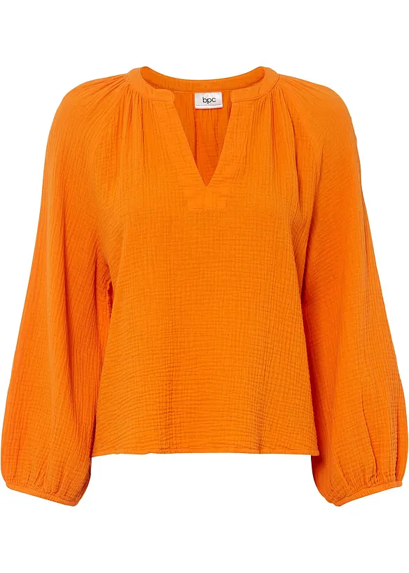 Oversize-Bluse aus Baumwoll-Musselin in orange von vorne - bonprix