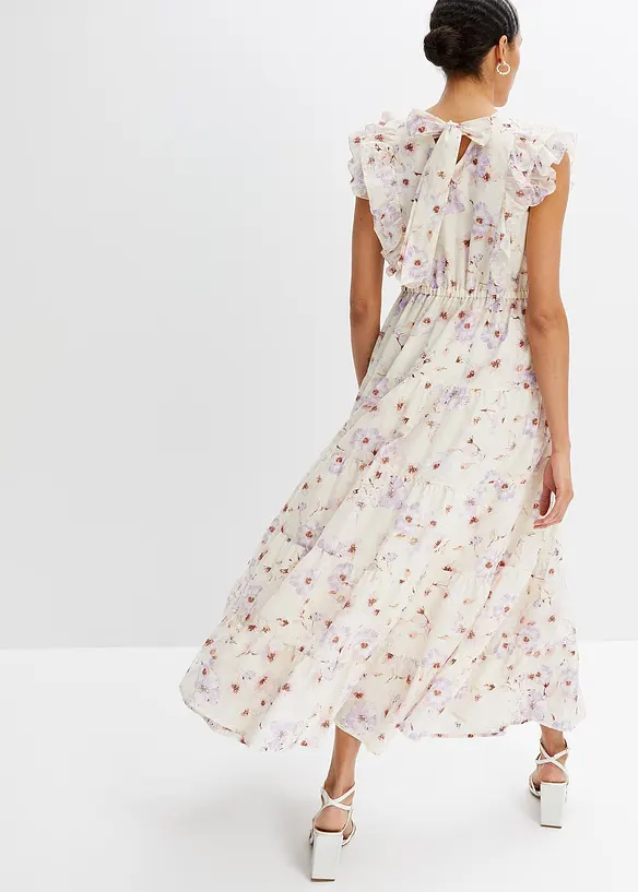 Maxikleid aus reiner Baumwolle in beige von hinten (Totalaufnahme) - bonprix