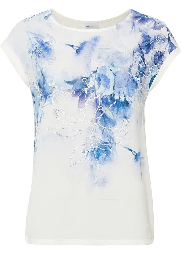 Blusenshirt mit Blumen-Print in weiß von vorne - bonprix