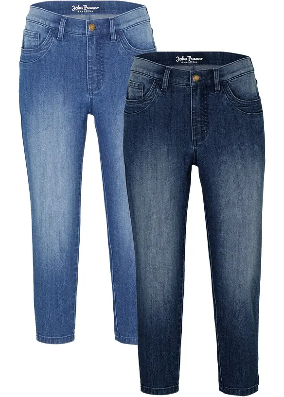 Slim Fit Jeans Mid Waist, knieumspielend (2er Pack) in blau von vorne - bonprix