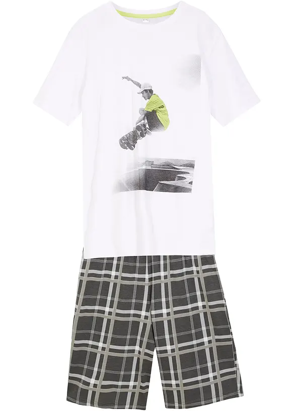 Jungen T-Shirt und kurze Shirthose (2-tlg.Set) aus Bio Baumwolle in weiß von vorne - bonprix