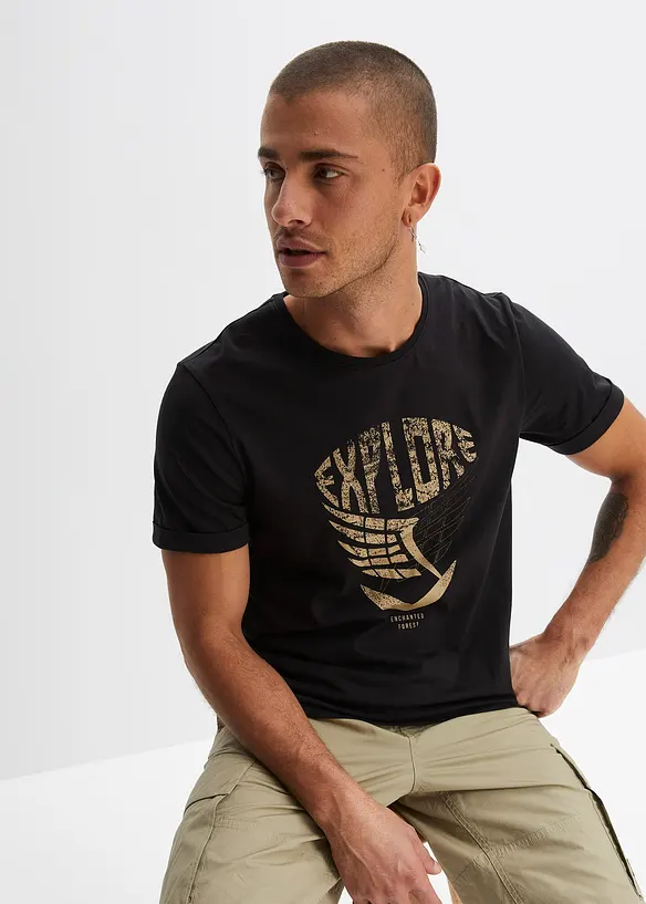 T-Shirt aus Bio-Baumwolle in schwarz von vorne (im Anschnitt) - bonprix