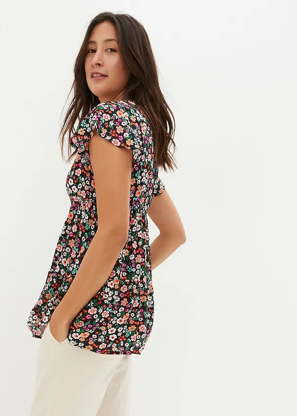 2-in-1 Umstands- und Stillbluse aus fließender Viskose in schwarz von vorne (im Anschnitt) - bonprix