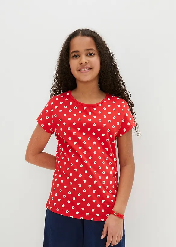 T-Shirt aus reiner Bio-Baumwolle (2er Pack) in rot von vorne (im Anschnitt) - bonprix
