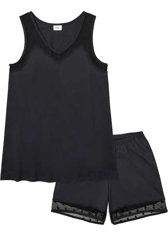 Shorty mit zartem Spitzeneinsatz in schwarz von vorne - bonprix