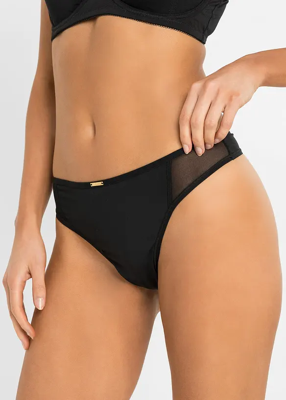 Feel Comfort String Mikrofaser (6er Pack) in schwarz von vorne - bonprix