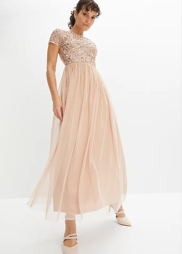 Maxikleid mit Paillettenstickerei in rosa von vorne (Totalaufnahme) - bonprix Maxikleid mit Paillettenstickerei in rosa von vorne (Totalaufnahme) - bonprix