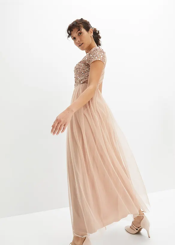 Maxikleid mit Paillettenstickerei in rosa von hinten (Totalaufnahme) - bonprix Maxikleid mit Paillettenstickerei in rosa von hinten (Totalaufnahme) - bonprix