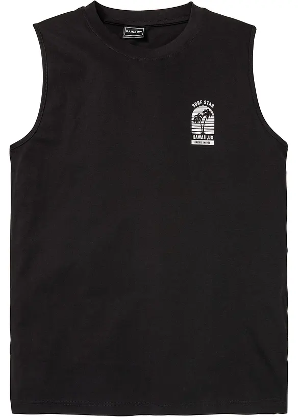 Muskel-Shirt aus reiner Baumwolle, Loose Fit in schwarz von vorne - bonprix