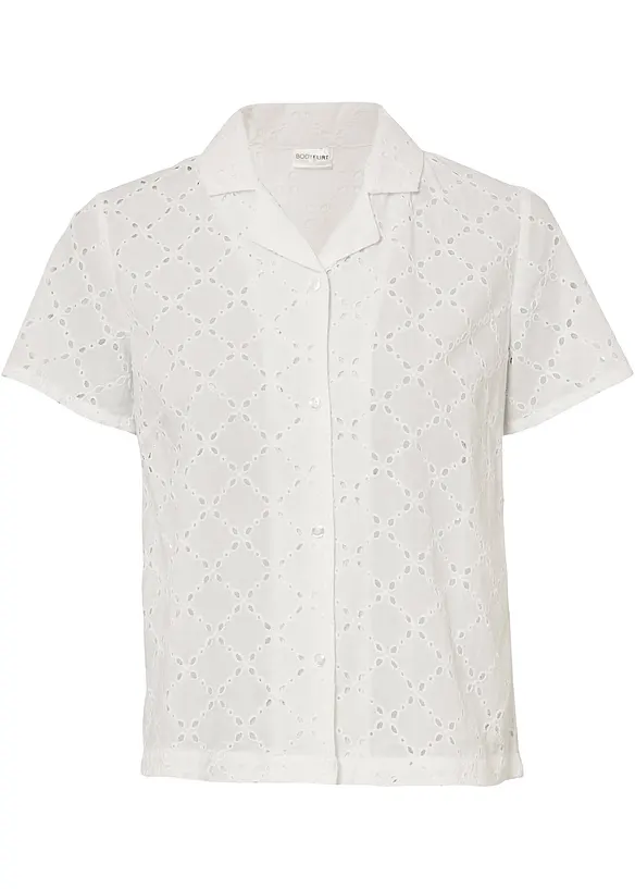 Modische Lochstickerei-Bluse in weiß von vorne - bonprix
