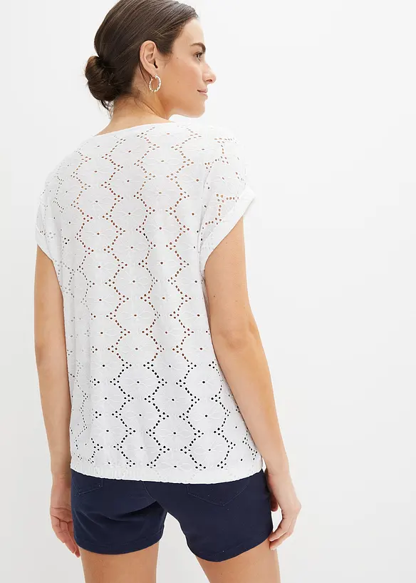 Shirt mit Lochstickerei in weiß von hinten (im Anschnitt) - bonprix