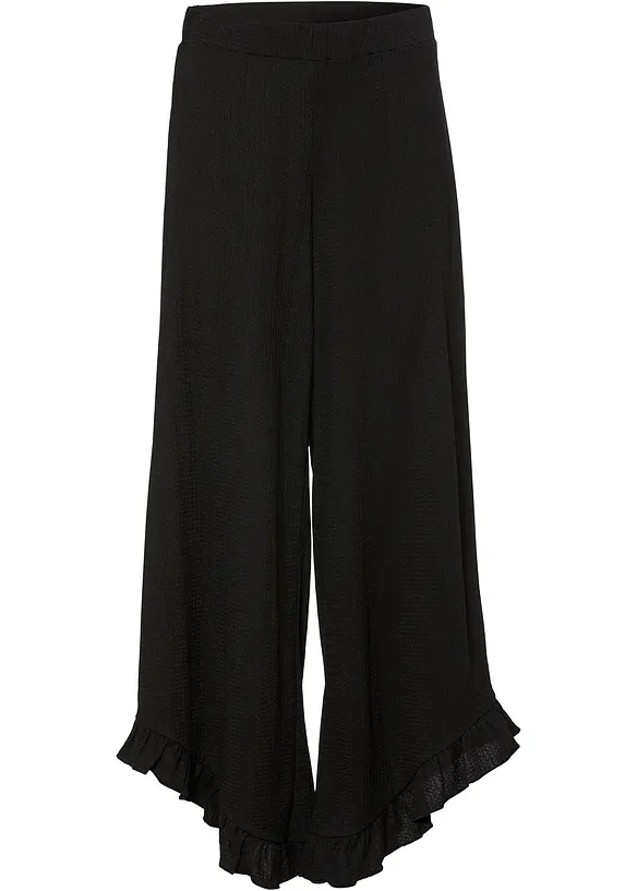 Schlupfhose aus strukturiertem Crêpe in schwarz von vorne - bonprix