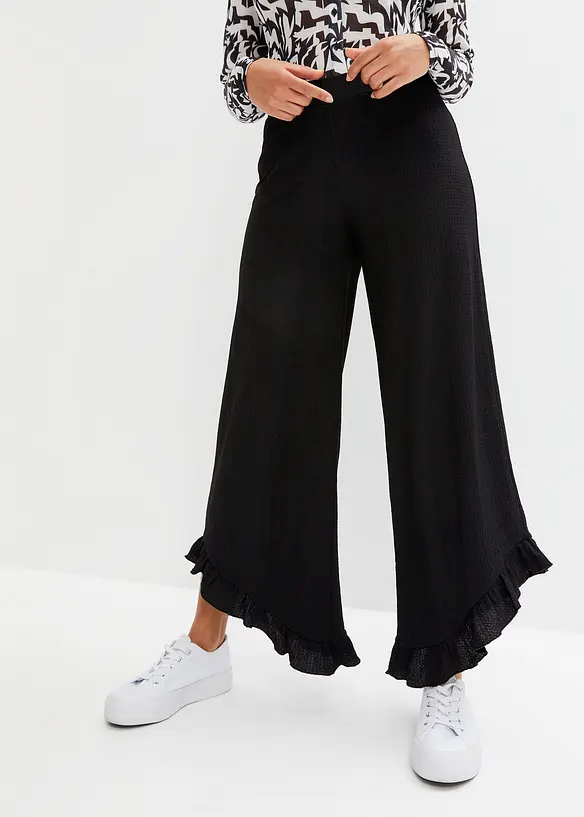 Schlupfhose aus strukturiertem Crêpe in schwarz von vorne - bonprix