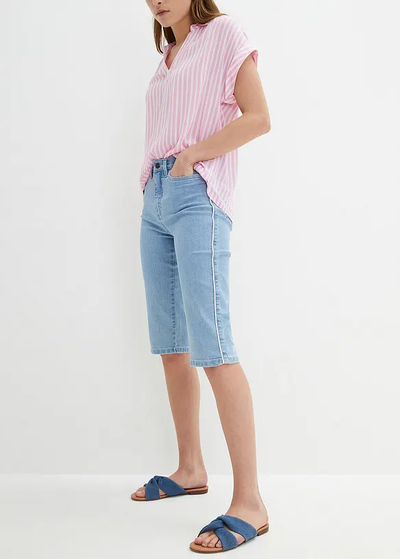 Jeans-Bermuda Slim Fit High Waist in blau von vorne - bonprix
