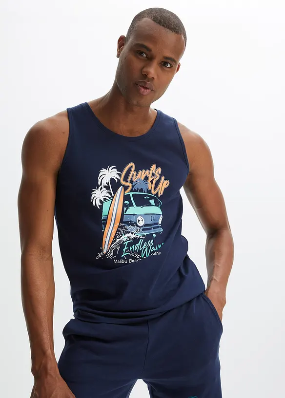 Tanktop (2er Pack) in blau von vorne (im Anschnitt) - bonprix