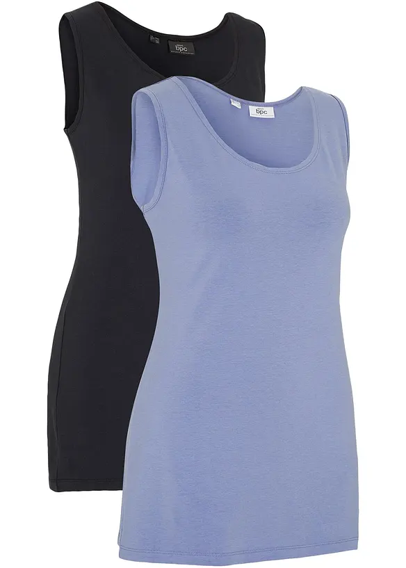 Sporttop mit Bio-Baumwolle, extralang (2er Pack) in blau von vorne - bpc bonprix collection