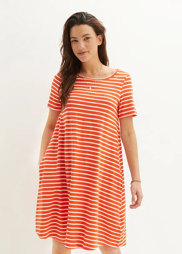 Baumwoll-Shirtkleid aus Flammgarn in rot von vorne (Totalaufnahme) - bonprix