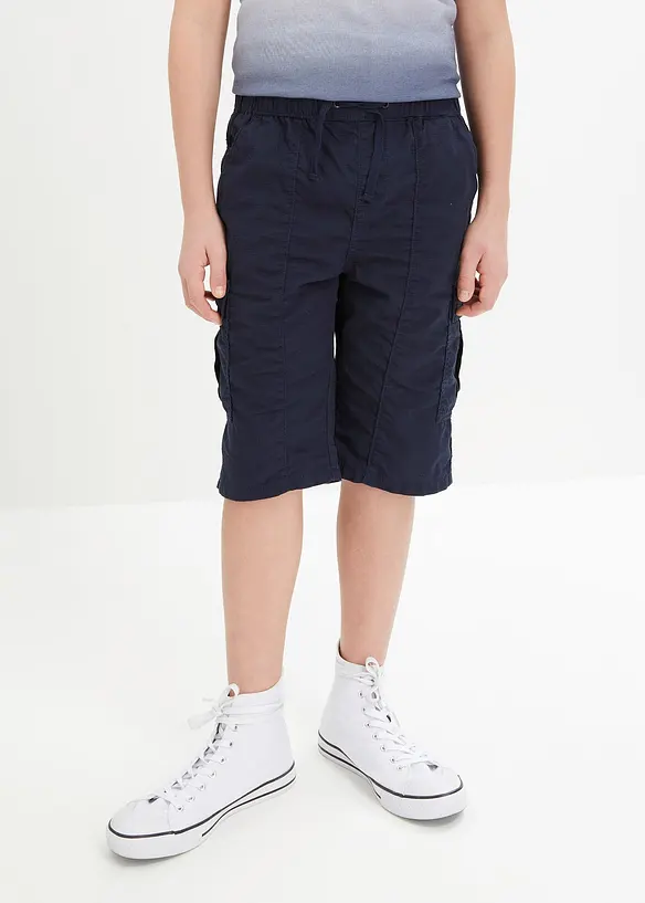Schlupf-Cargo-Bermuda aus reiner Baumwolle, Regular Fit in blau von vorne - bonprix