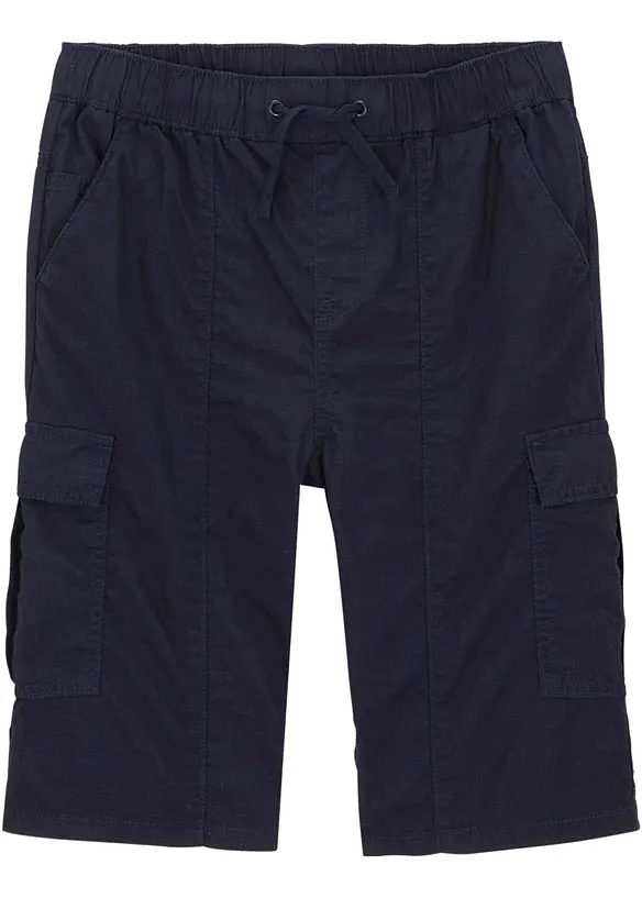 Schlupf-Cargo-Bermuda aus reiner Baumwolle, Regular Fit in blau von vorne - bonprix