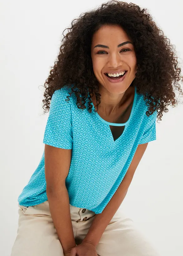 Shirt mit Gummizug, Kurzarm in blau von vorne (im Anschnitt) - bonprix Shirt mit Gummizug, Kurzarm in blau von vorne (im Anschnitt) - bonprix
