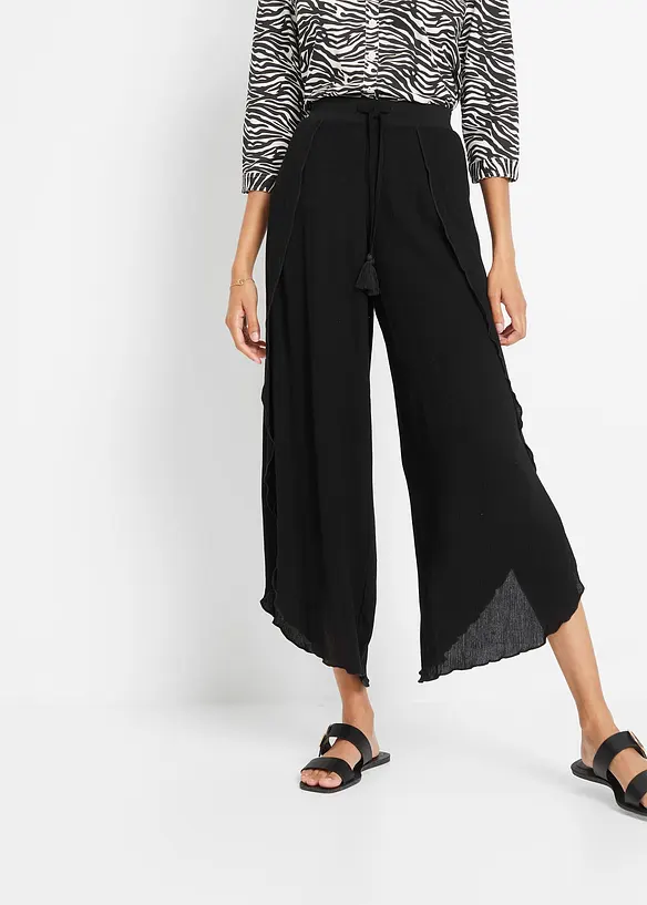 Hose aus strukturiertem Crinkle in schwarz von vorne - bonprix