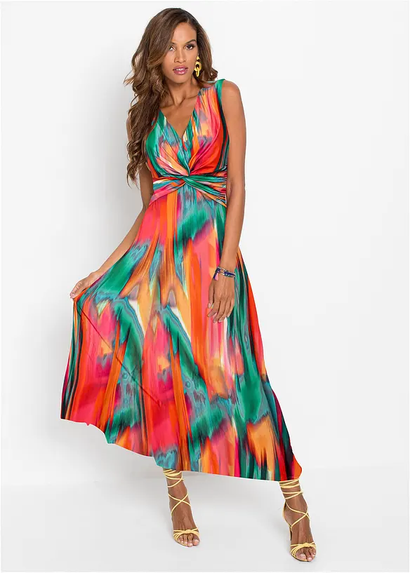 Maxikleid mit Knotendetail in grün von vorne (Totalaufnahme) - bonprix Maxikleid mit Knotendetail in grün von vorne (Totalaufnahme) - bonprix