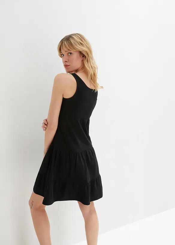 Baumwoll Jerseykleid, kurz in schwarz von hinten (Totalaufnahme) - bonprix