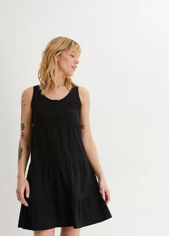 Baumwoll Jerseykleid, kurz in schwarz von vorne (Totalaufnahme) - bonprix