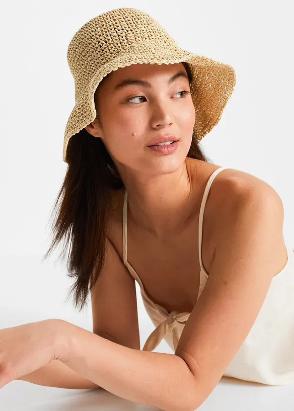 Sonnenhut in Strohoptik in beige von vorne (im Anschnitt) - bonprix