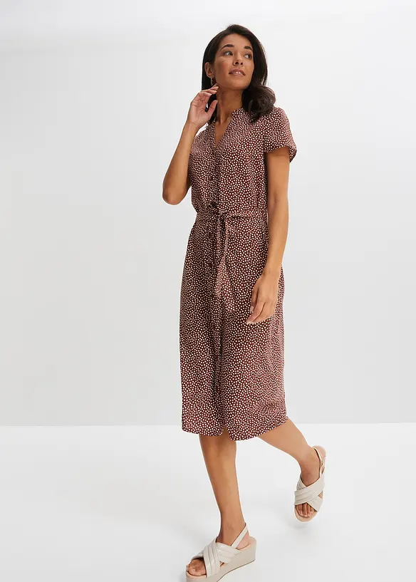 Blusenkleid mit Pünktchen in braun von vorne (Totalaufnahme) - bonprix