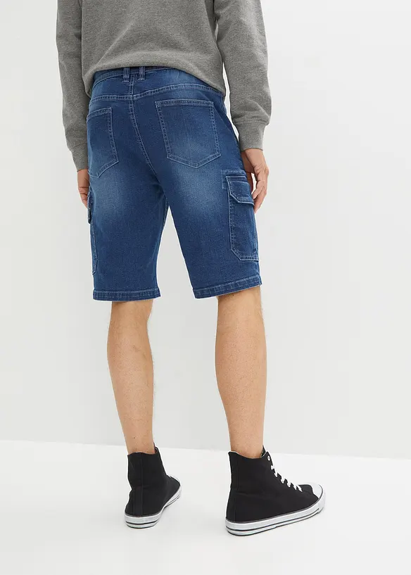 Stretch-Jeans-Cargobermuda, Regular Fit in blau von hinten - bonprix