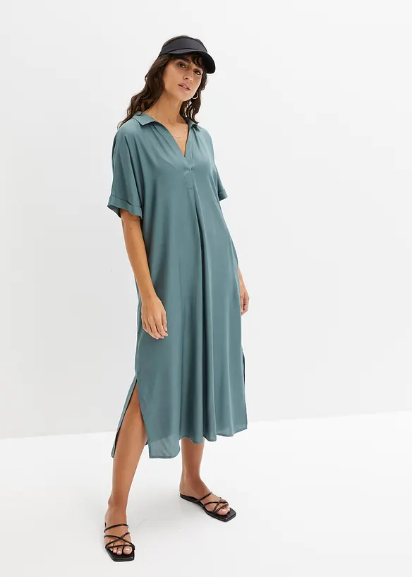 Blusenkleid mit Taschen in grün von vorne (Totalaufnahme) - bonprix Blusenkleid mit Taschen in grün von vorne (Totalaufnahme) - bonprix