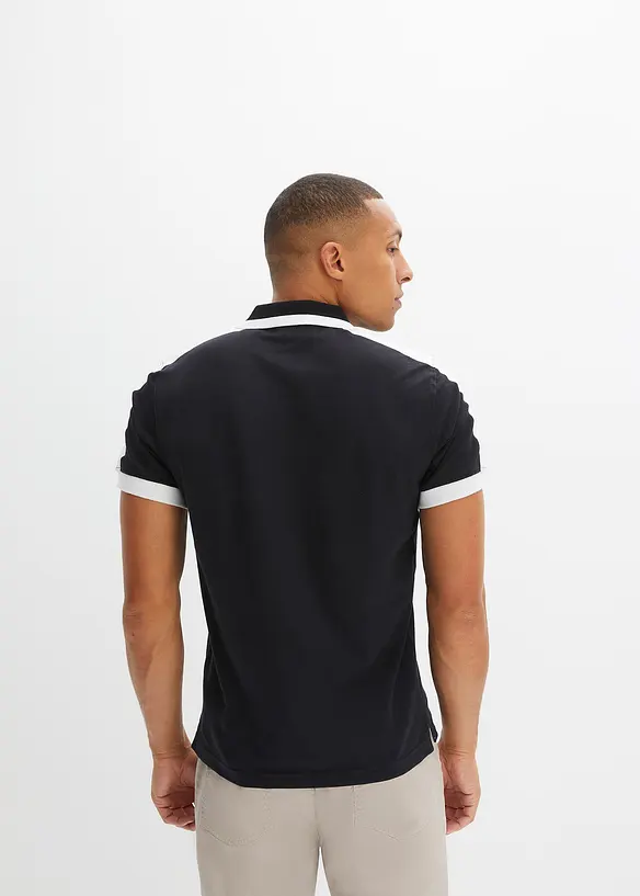 Piqué-Poloshirt aus reiner Bio-Baumwolle in schwarz von hinten (im Anschnitt) - bonprix