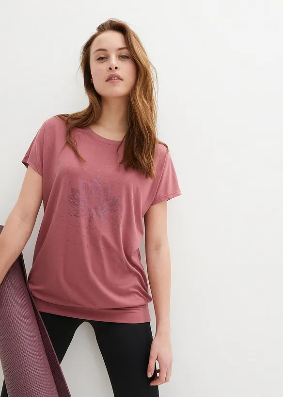 Weites Sport-Shirt mit breitem Saum am Bündchen in lila von vorne (im Anschnitt) - bonprix Weites Sport-Shirt mit breitem Saum am Bündchen in lila von vorne (im Anschnitt) - bonprix