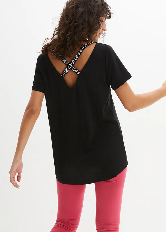 Langes Sport-Shirt mit Rückenausschnitt in schwarz von vorne (im Anschnitt) - bonprix
