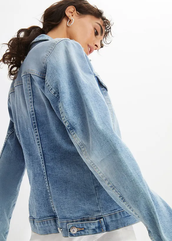 Jeansjacke mit Strass-Applikation in blau von hinten (im Anschnitt) - bonprix