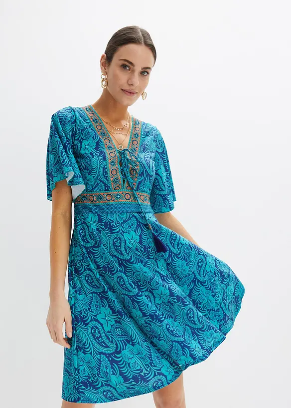 Jerseykleid mit Schnürung in blau von vorne (Totalaufnahme) - bonprix Jerseykleid mit Schnürung in blau von vorne (Totalaufnahme) - bonprix