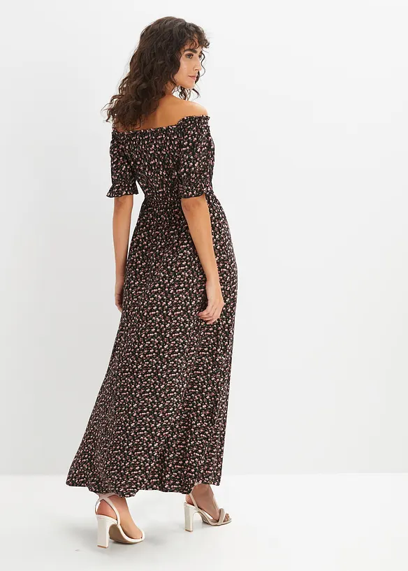 Carmen-Kleid aus reiner Viskose in schwarz von hinten (Totalaufnahme) - bonprix Carmen-Kleid aus reiner Viskose in schwarz von hinten (Totalaufnahme) - bonprix