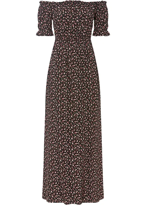 Carmen-Kleid aus reiner Viskose in schwarz von vorne - bonprix Carmen-Kleid aus reiner Viskose in schwarz von vorne - bonprix